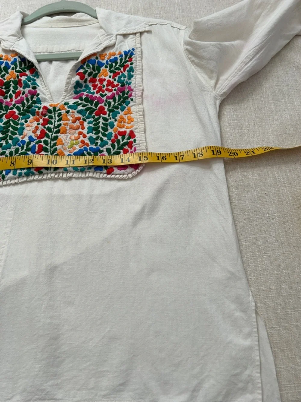 Vintage Embroidered Boho Pullover Top - Hippie Floral Bib and Wide Collar - Picture 16 of 16